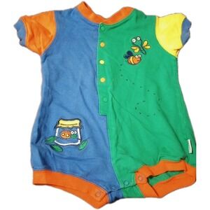 Vtg Color block Bubble Romper Baby Boy Embroidered Bugs 2nd Step EUC 12 Mos